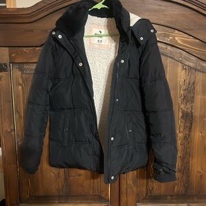 Abercrombie Kids Black Puffer Coat with Faux Fur
